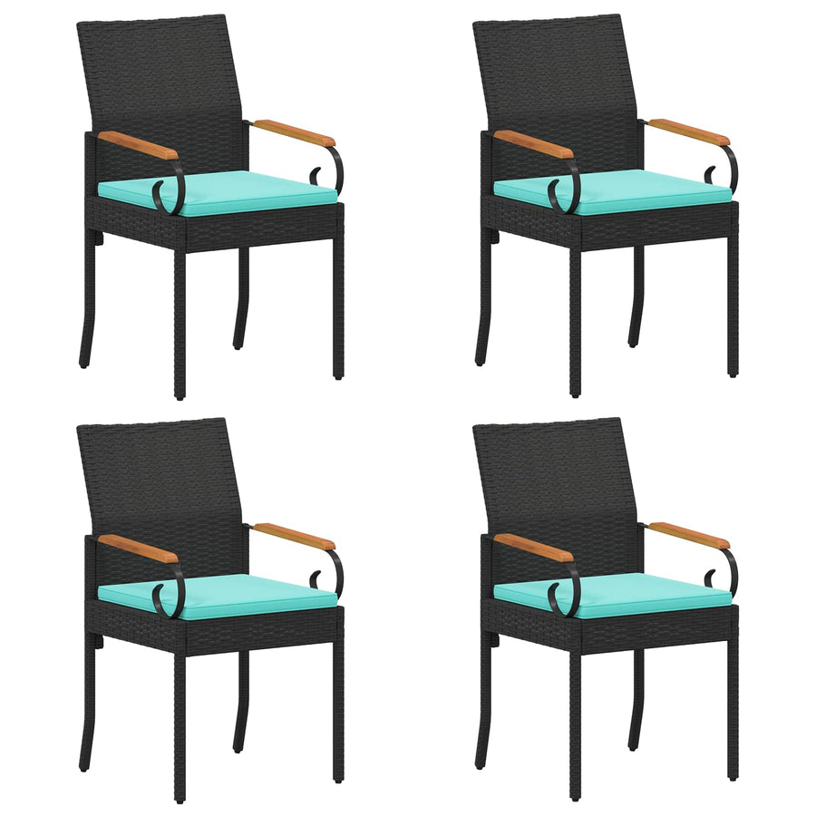 Tuinstoelen 4 pcs Zwart en Turquoise Poly rattan en acacia