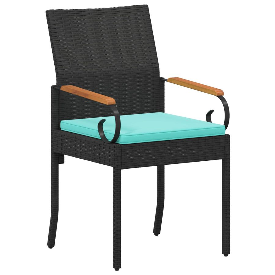 Tuinstoelen 4 pcs Zwart en Turquoise Poly rattan en acacia