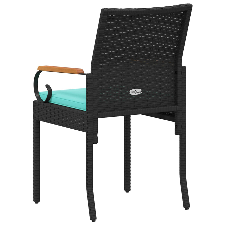Tuinstoelen 4 pcs Zwart en Turquoise Poly rattan en acacia