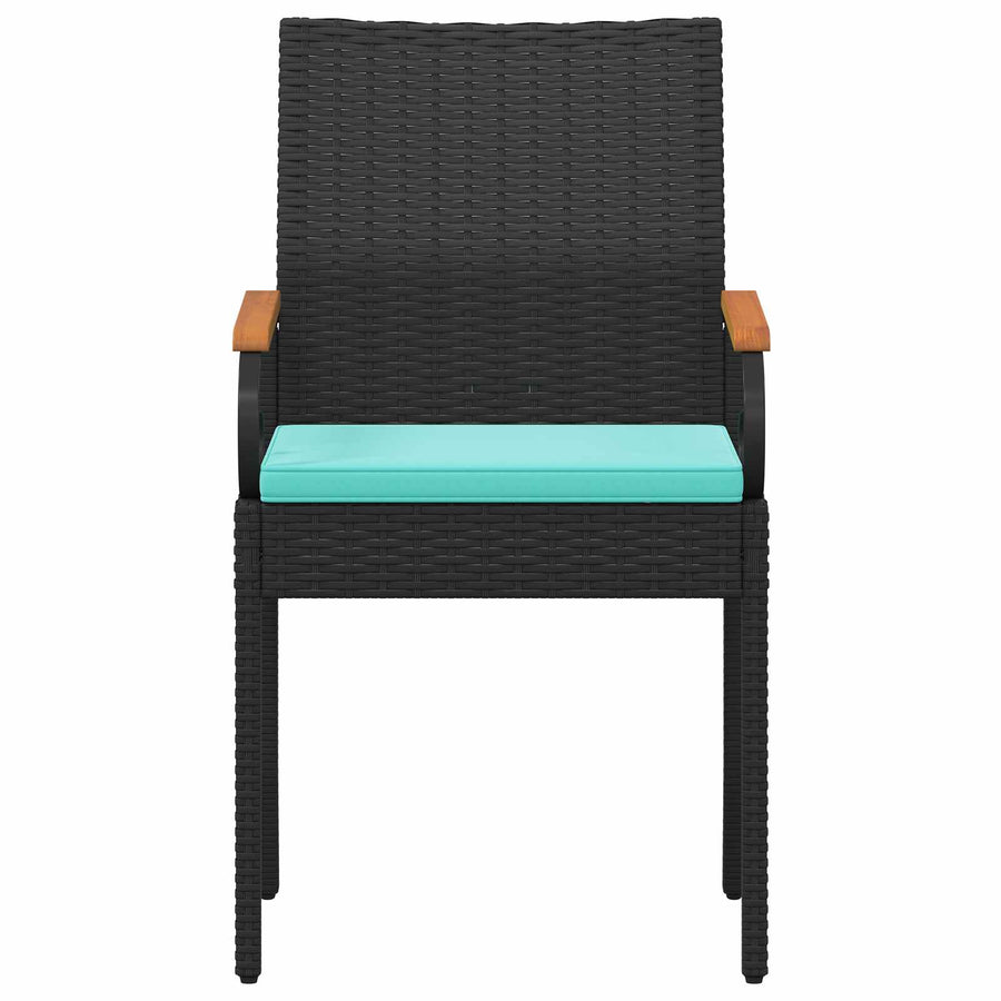 Tuinstoelen 4 pcs Zwart en Turquoise Poly rattan en acacia