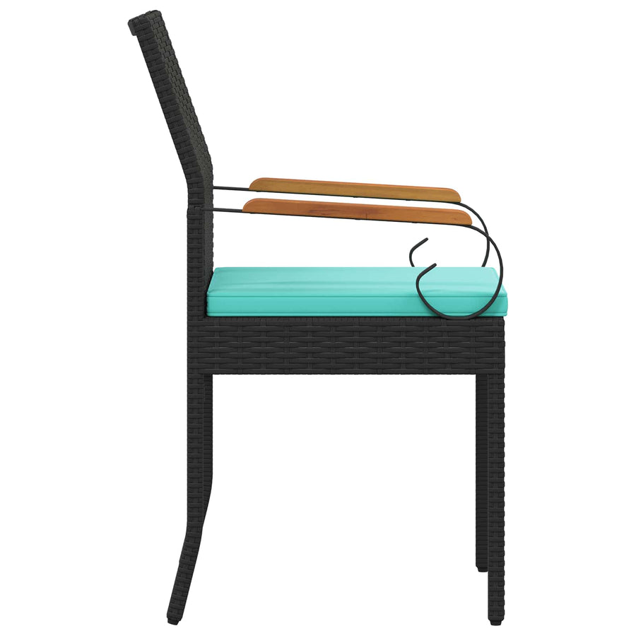 Tuinstoelen 4 pcs Zwart en Turquoise Poly rattan en acacia