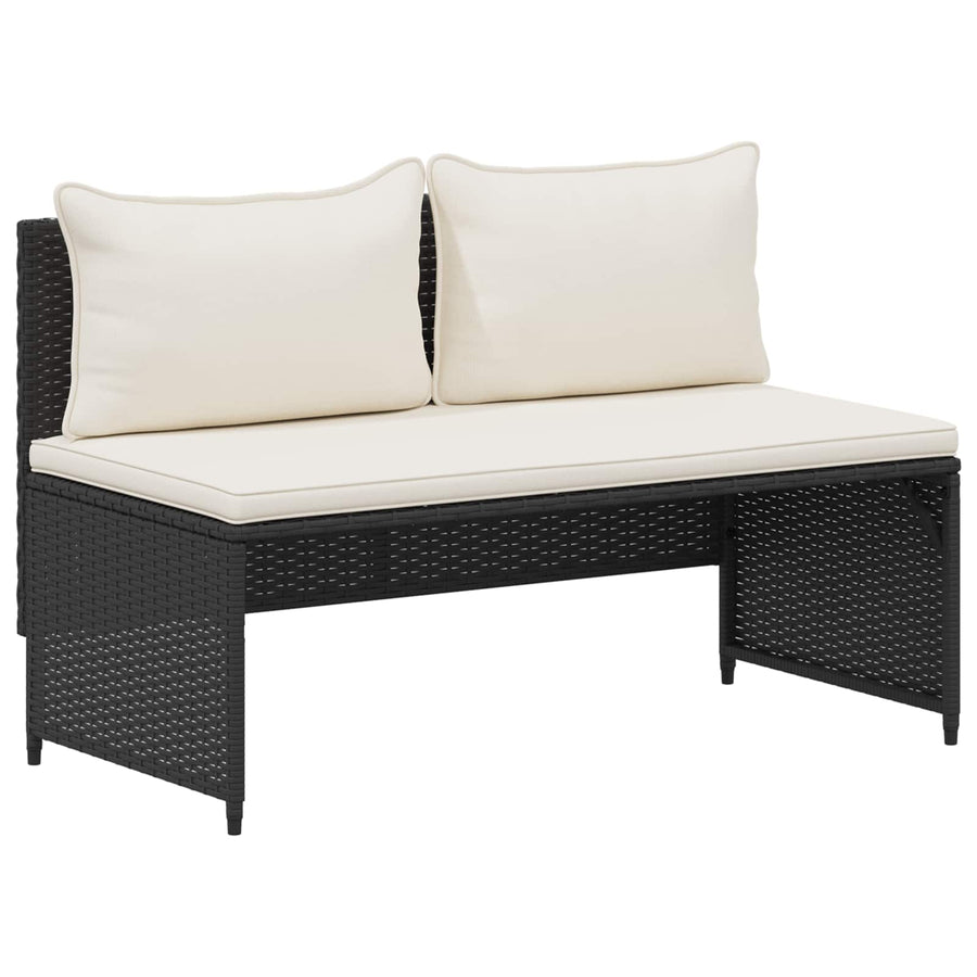 Buiten bankenset 4 pcs Zwart en Cream Wit Poly rattan en acacia