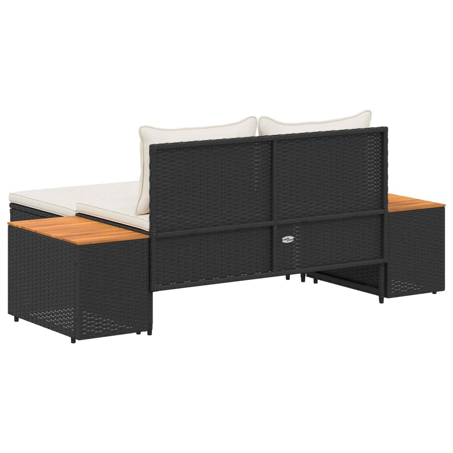 Buiten bankenset 4 pcs Zwart en Cream Wit Poly rattan en acacia