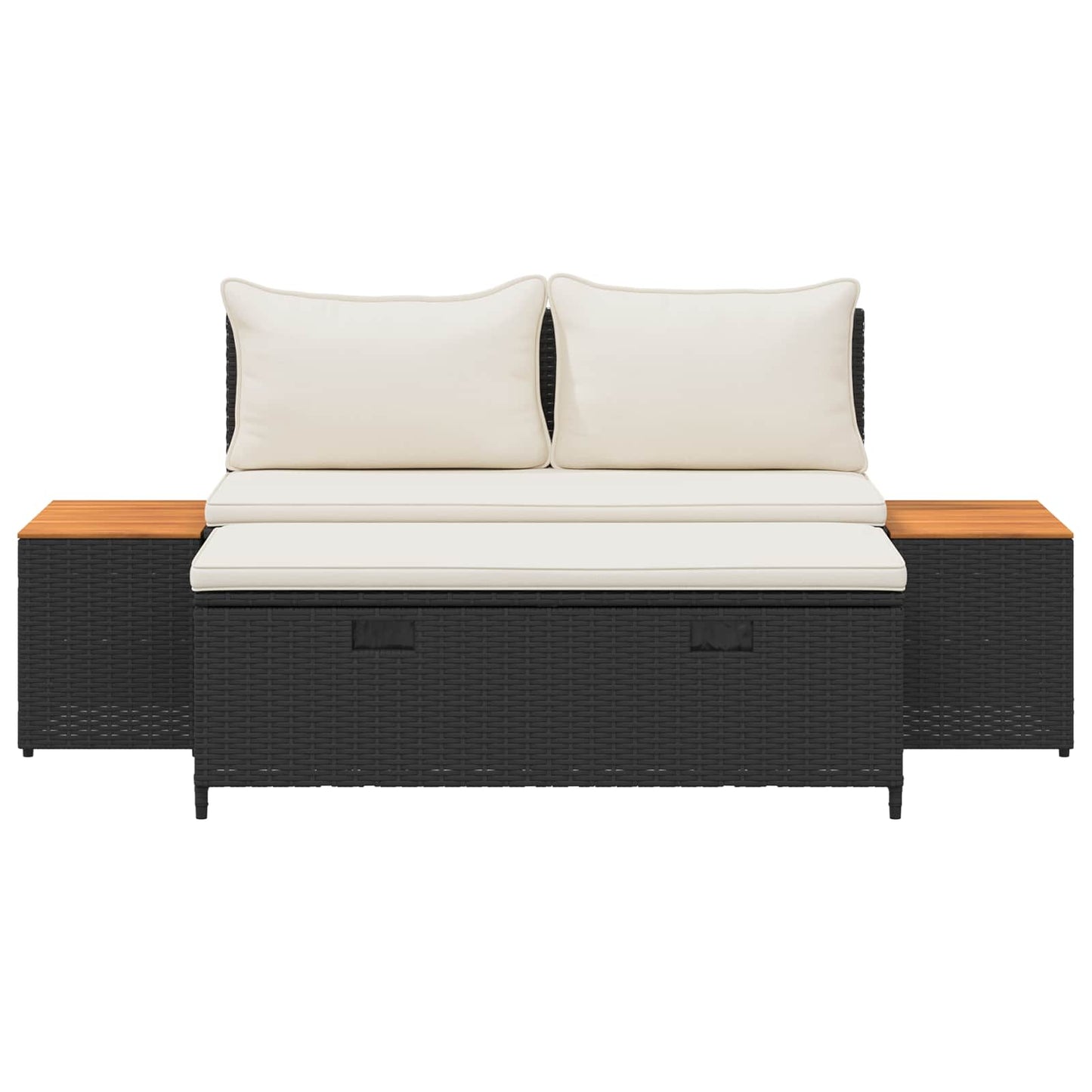 Buiten bankenset 4 pcs Zwart en Cream Wit Poly rattan en acacia