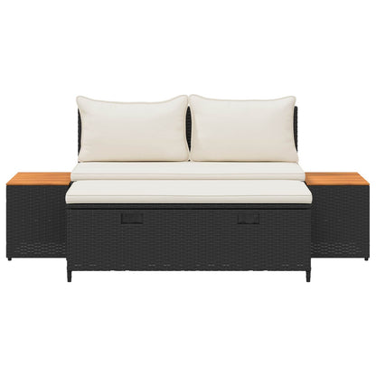 Buiten bankenset 4 pcs Zwart en Cream Wit Poly rattan en acacia