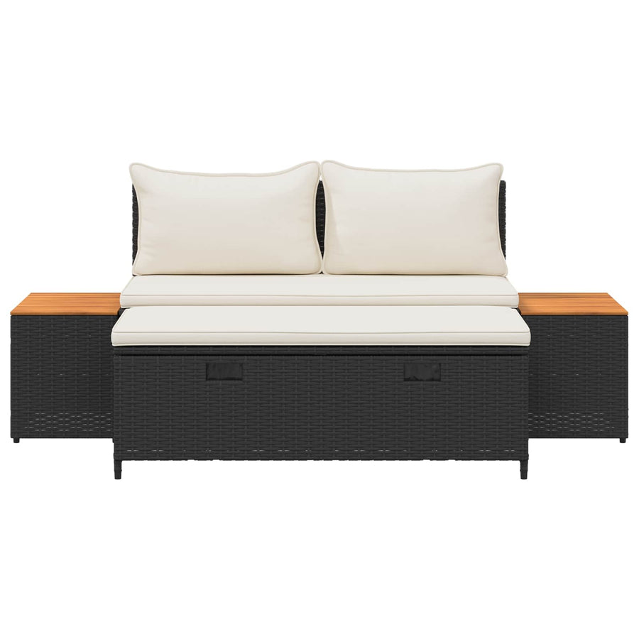 Buiten bankenset 4 pcs Zwart en Cream Wit Poly rattan en acacia