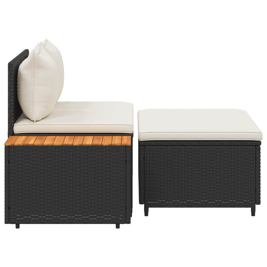 Buiten bankenset 4 pcs Zwart en Cream Wit Poly rattan en acacia