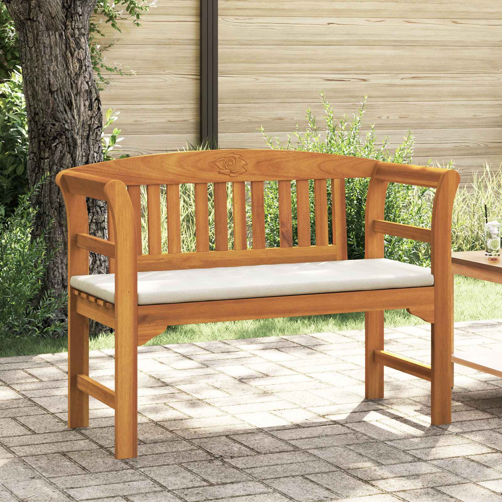 Bank met kussen Natuurlijke Olie Afwerking 114 x 46 x 82,5 cm