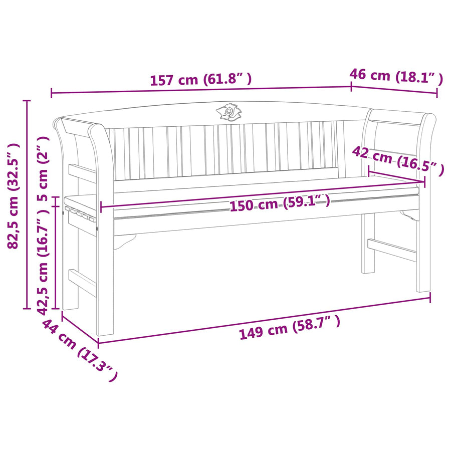Bank met kussen Natuurlijke Olie Afwerking 157 x 46 x 82,5 cm
