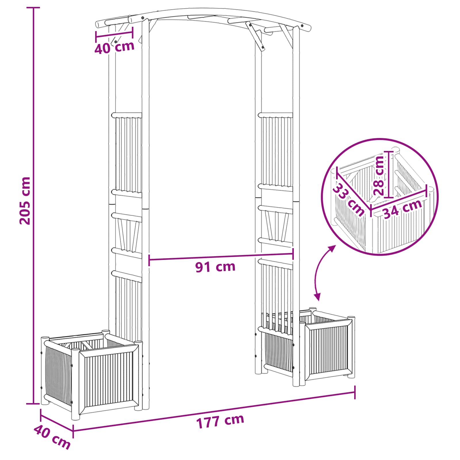 Tuin Boog Naturel 177 x 40 x 205 cm Bamboe