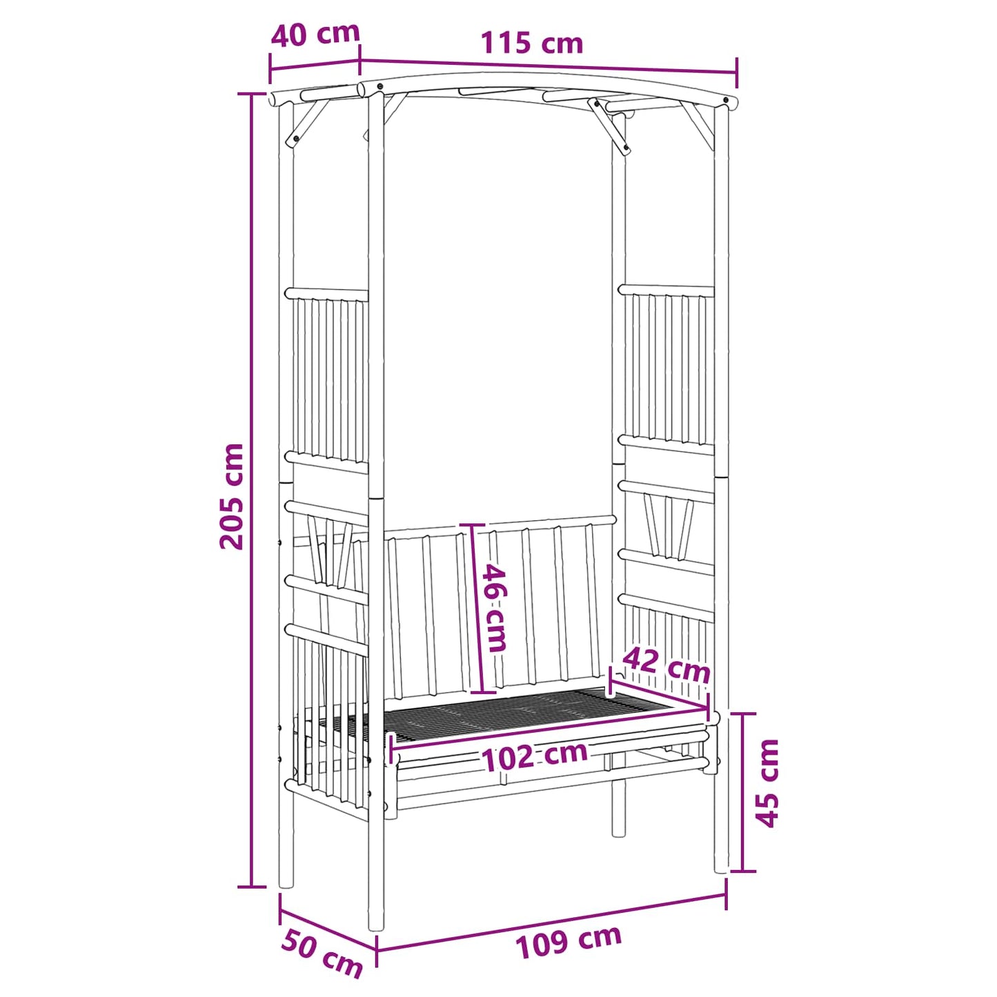 Tuinboog met Bank Naturel 115 x 50 x 205 cm Bamboe