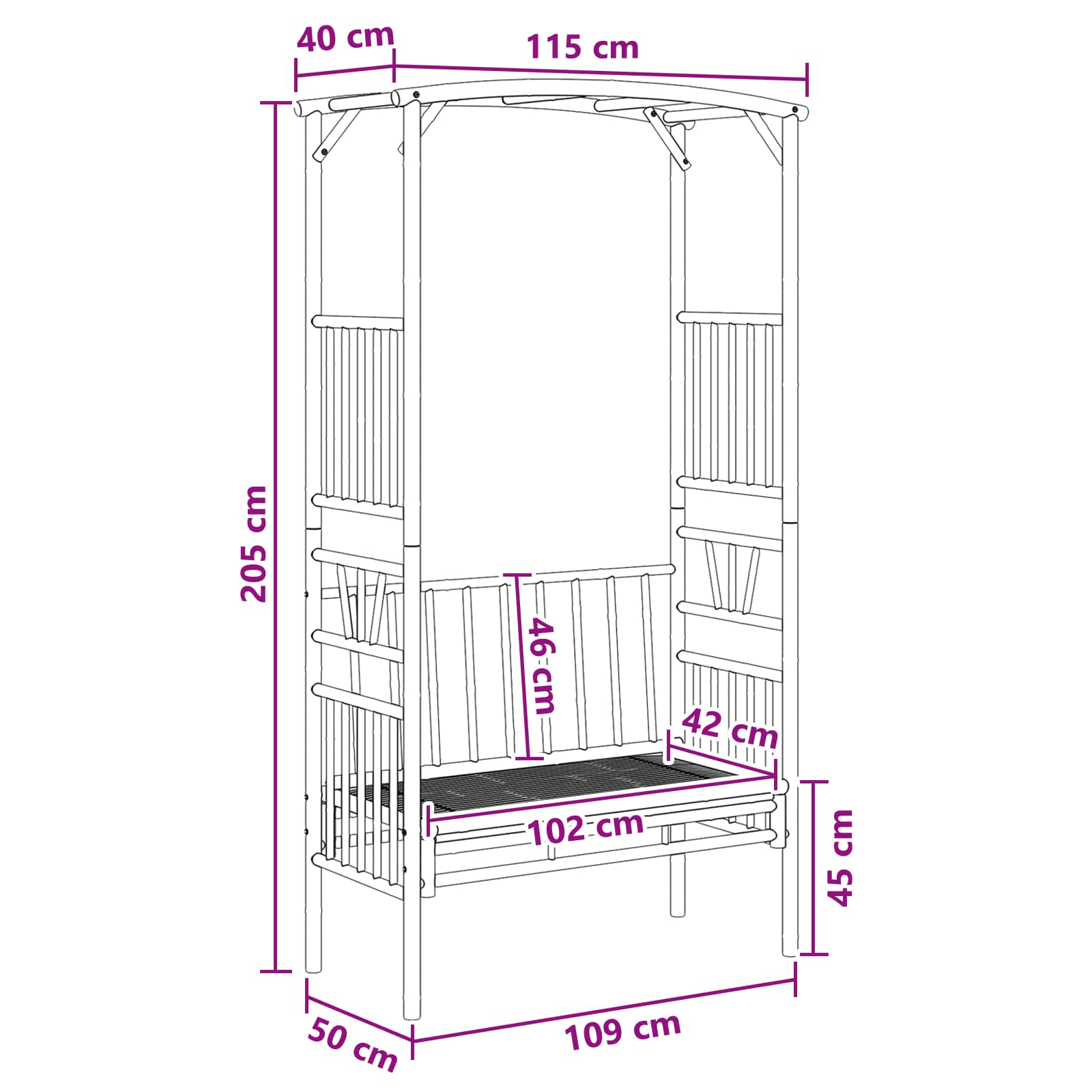 Tuinboog met Bank Naturel 115 x 50 x 205 cm Bamboe