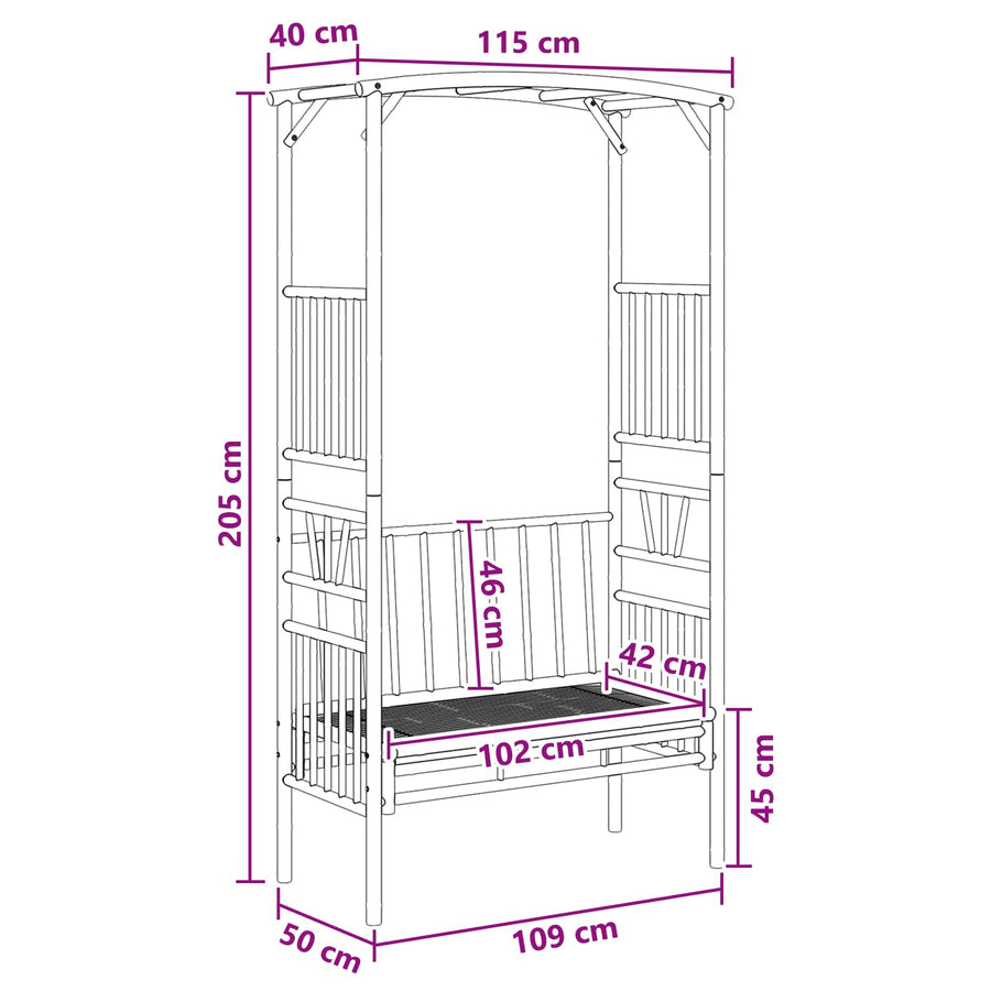Tuinboog met Bank Naturel 115 x 50 x 205 cm Bamboe