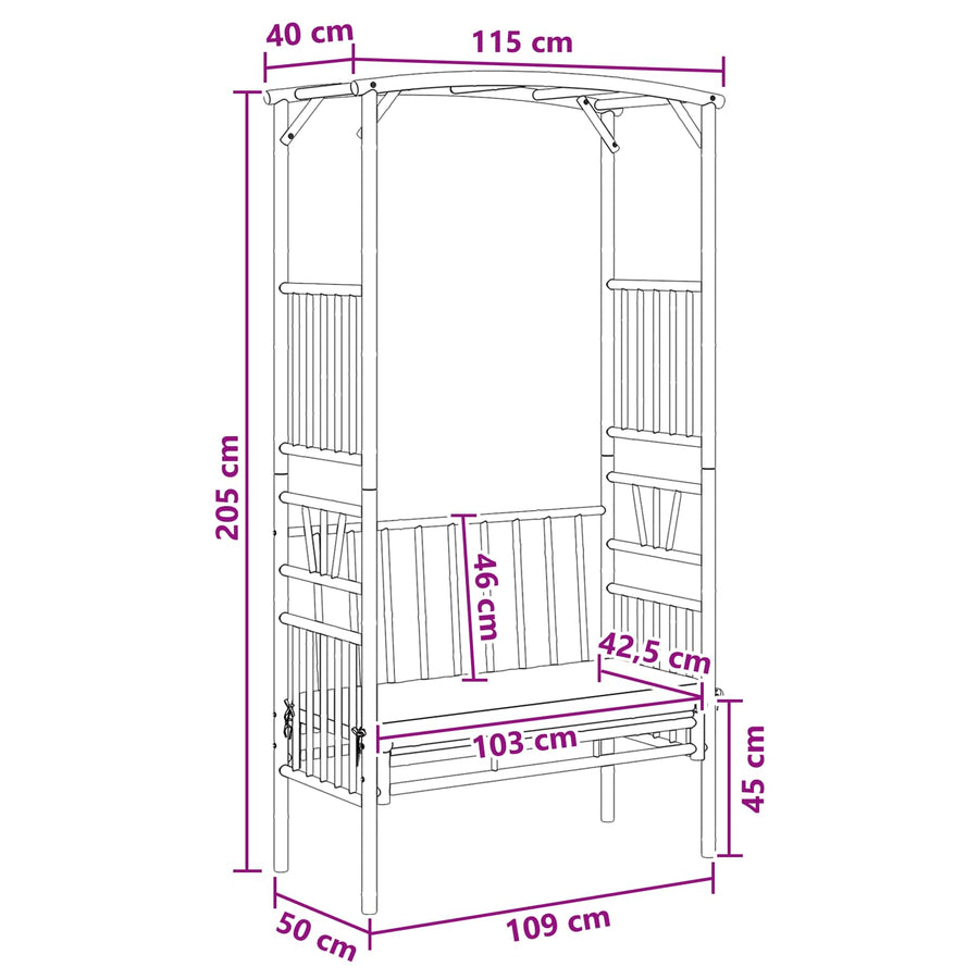 Tuinboog met Bank Naturel 115 x 50 x 205 cm Bamboe