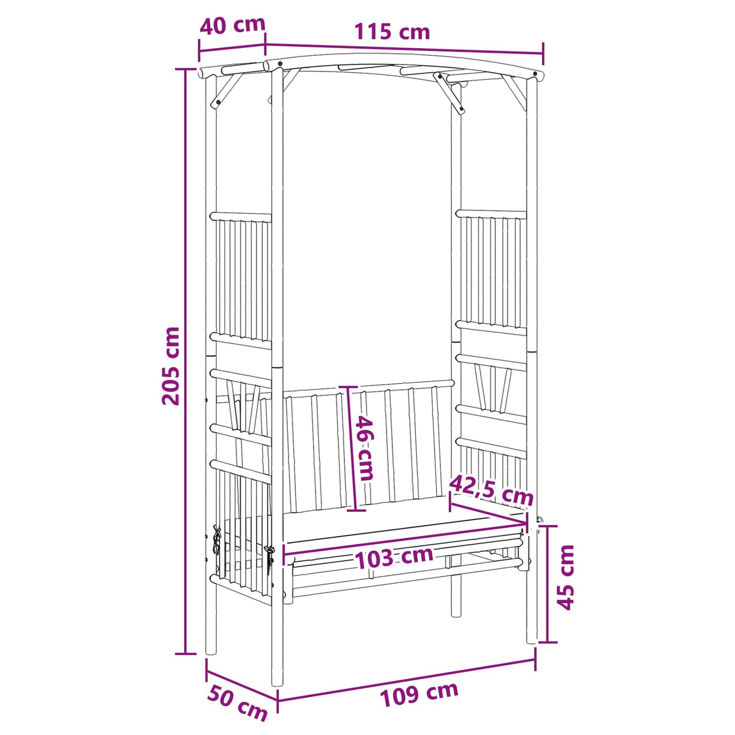 Tuinboog met Bank Naturel 115 x 50 x 205 cm Bamboe