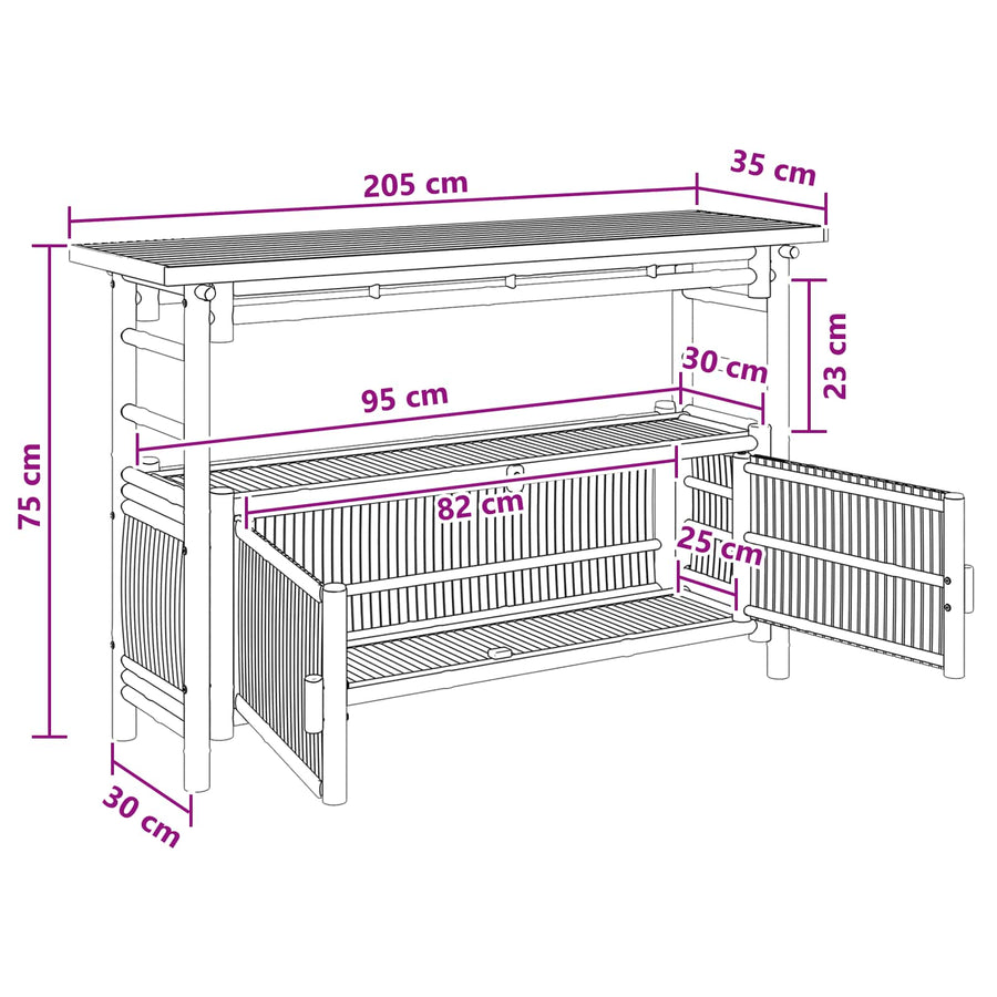 Wandtafel met plank met opslag Naturel 110 x 35 x 75 cm Bamboe
