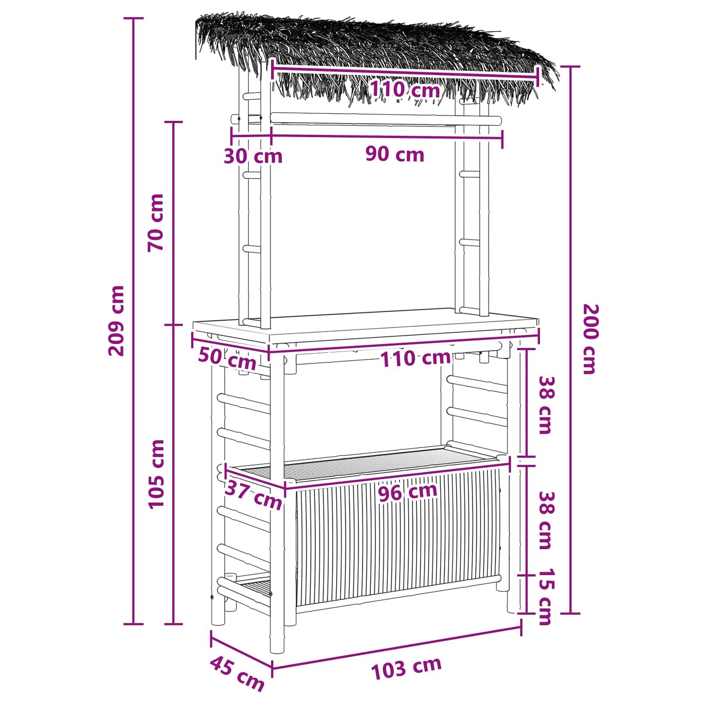 Buiten Bartafel Naturel 110 x 50 x 209 cm Bamboe