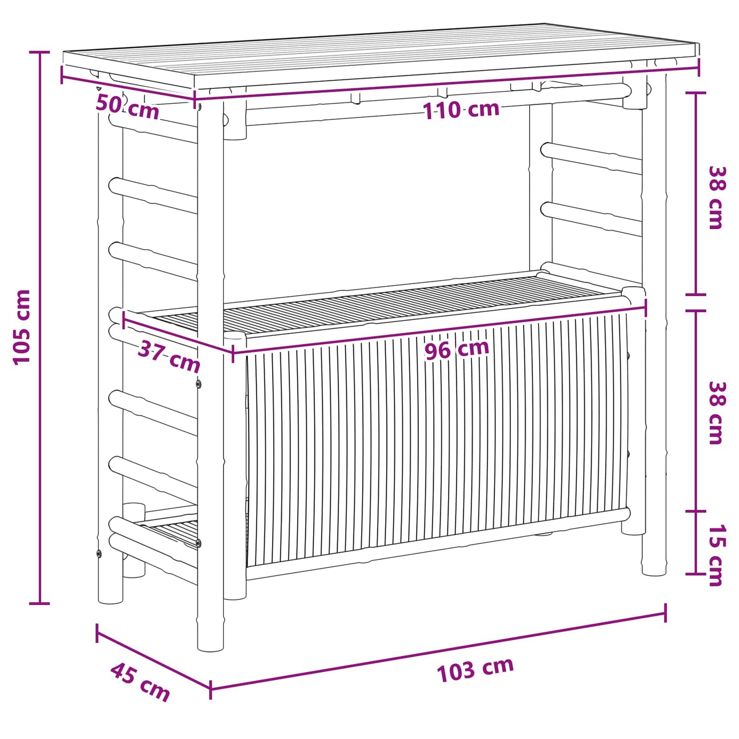 Buiten Bartafel met opslag Naturel 110 x 50 x 105 cm Bamboe
