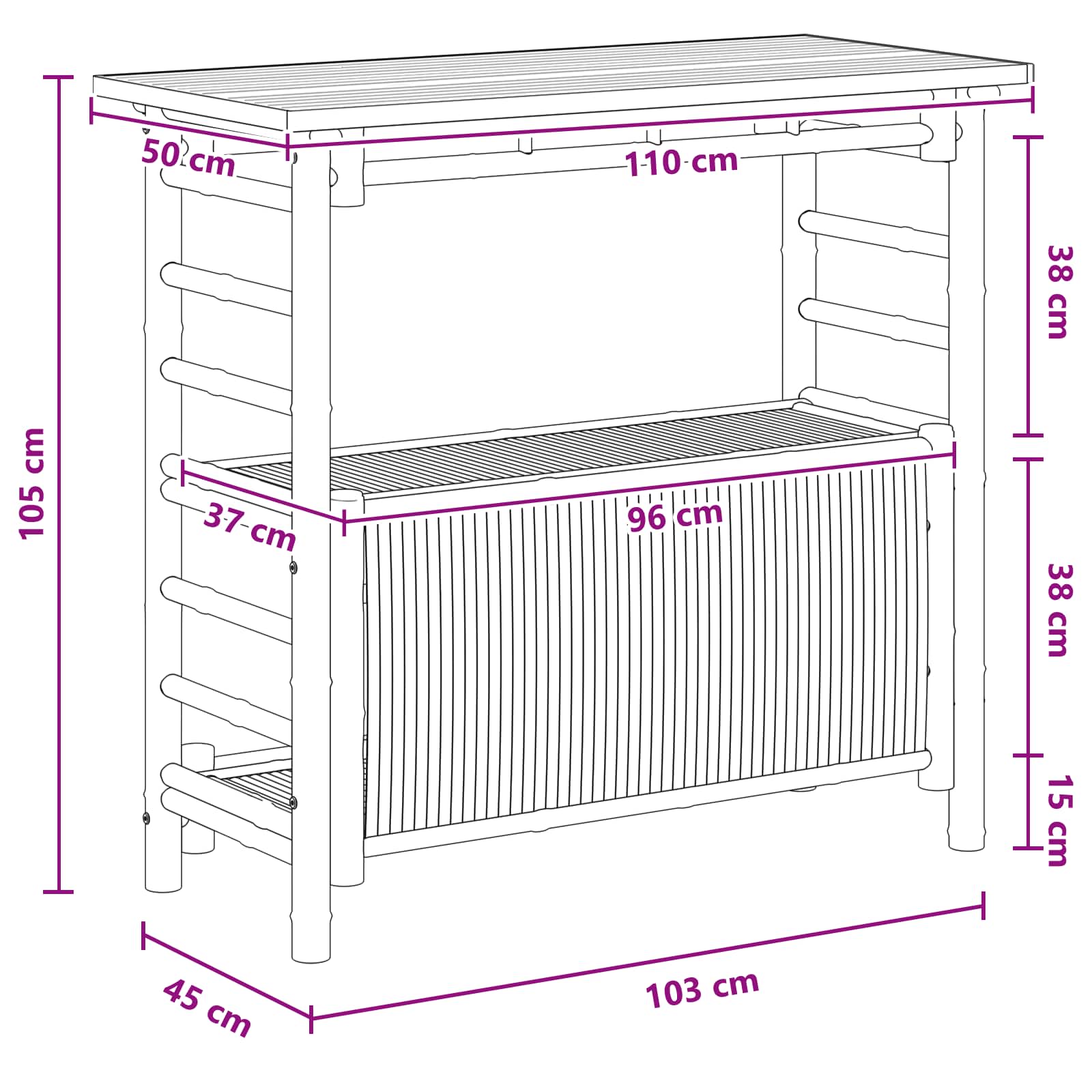 Buiten Bartafel met opslag Naturel 110 x 50 x 105 cm Bamboe