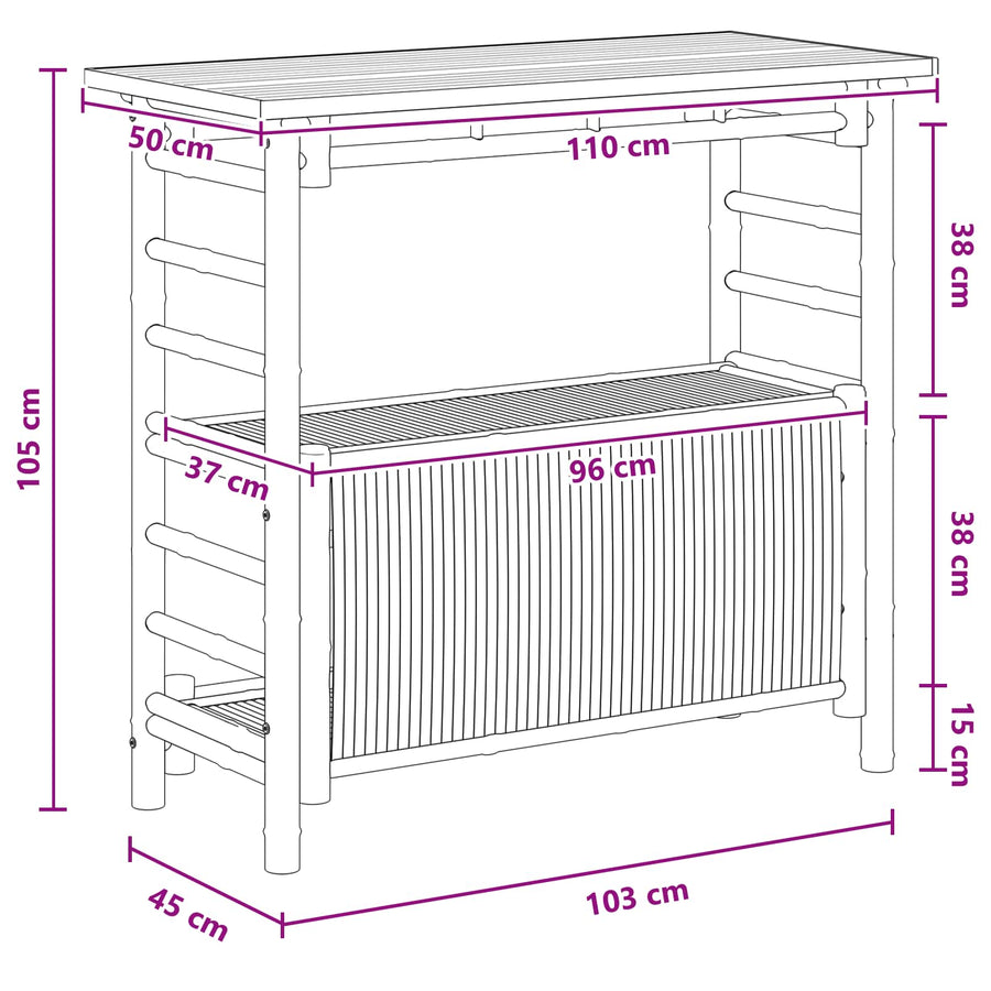Buiten Bartafel met opslag Naturel 110 x 50 x 105 cm Bamboe