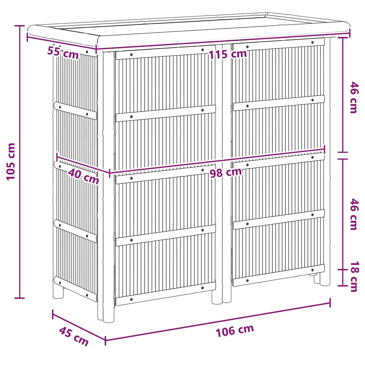 Buiten Bartafel Naturel 115 x 55 x 105 cm Bamboe