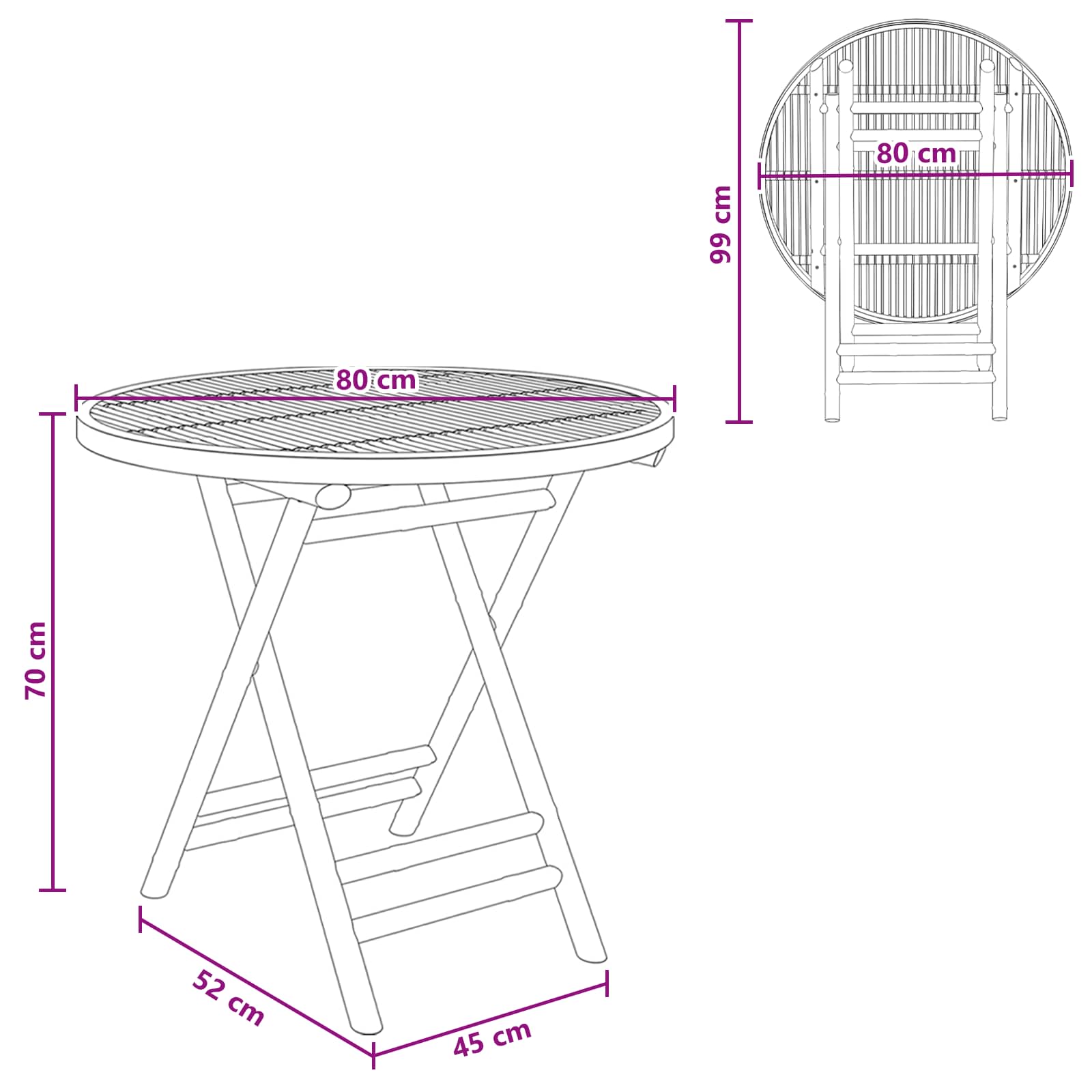 Tuinstafel Naturel 80 x 70 cm Bamboe