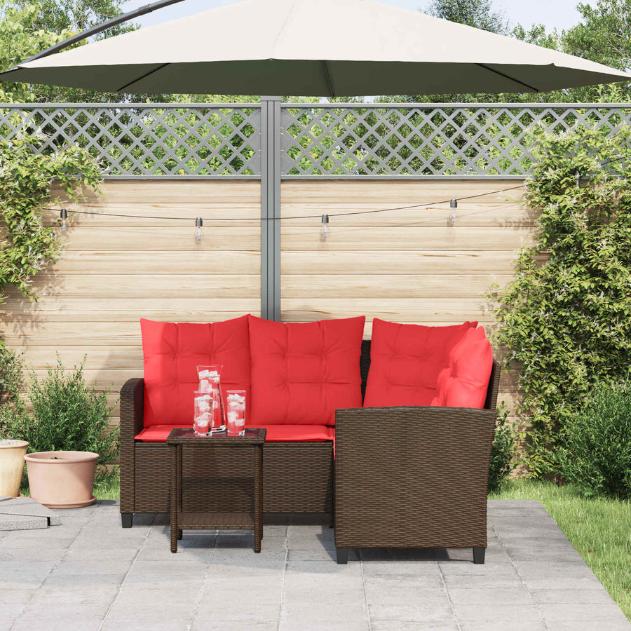 Buiten bankenset met kussen 2 pcs Bruin en Rood poly rattan