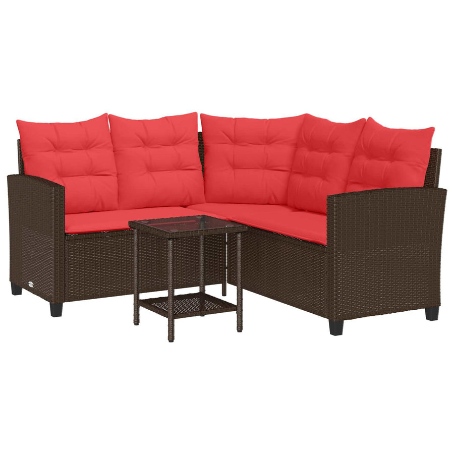 Buiten bankenset met kussen 2 pcs Bruin en Rood poly rattan