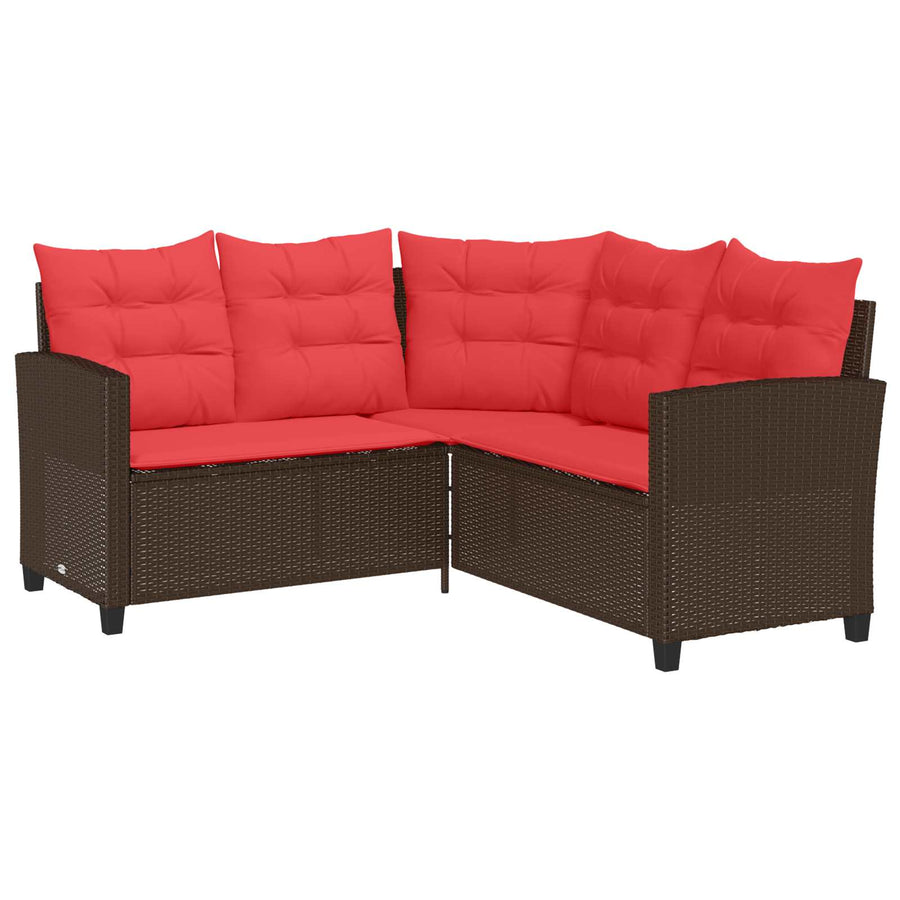 Buiten bankenset met kussen 2 pcs Bruin en Rood poly rattan