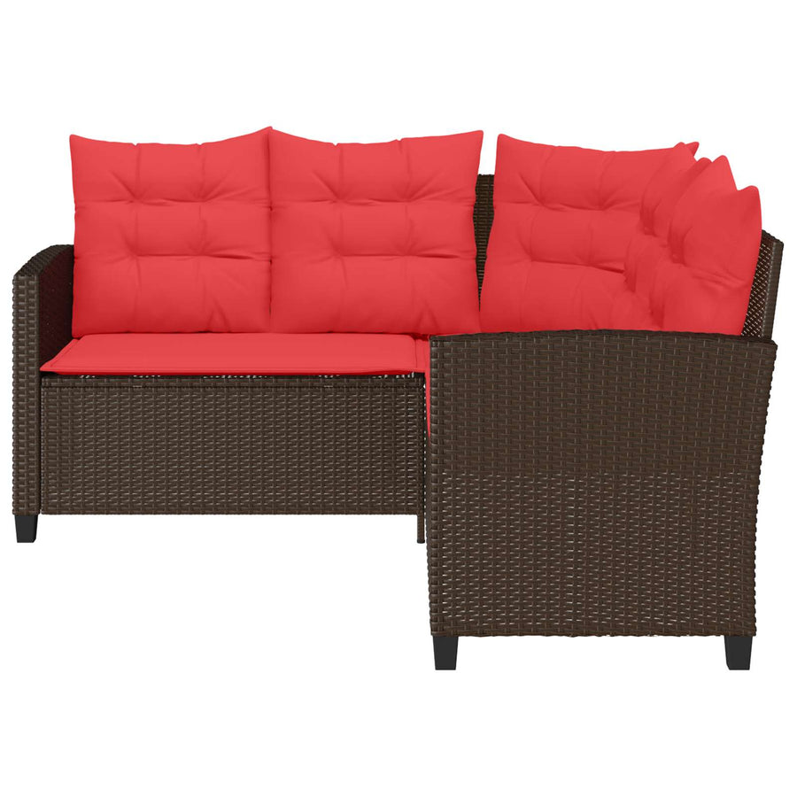 Buiten bankenset met kussen 2 pcs Bruin en Rood poly rattan