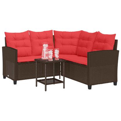 Buiten bankenset met kussen 2 pcs Bruin en Rood poly rattan