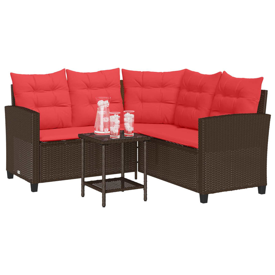Buiten bankenset met kussen 2 pcs Bruin en Rood poly rattan