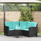 Loungebank set poly riet zwart turquoise 146x146x76 cm
