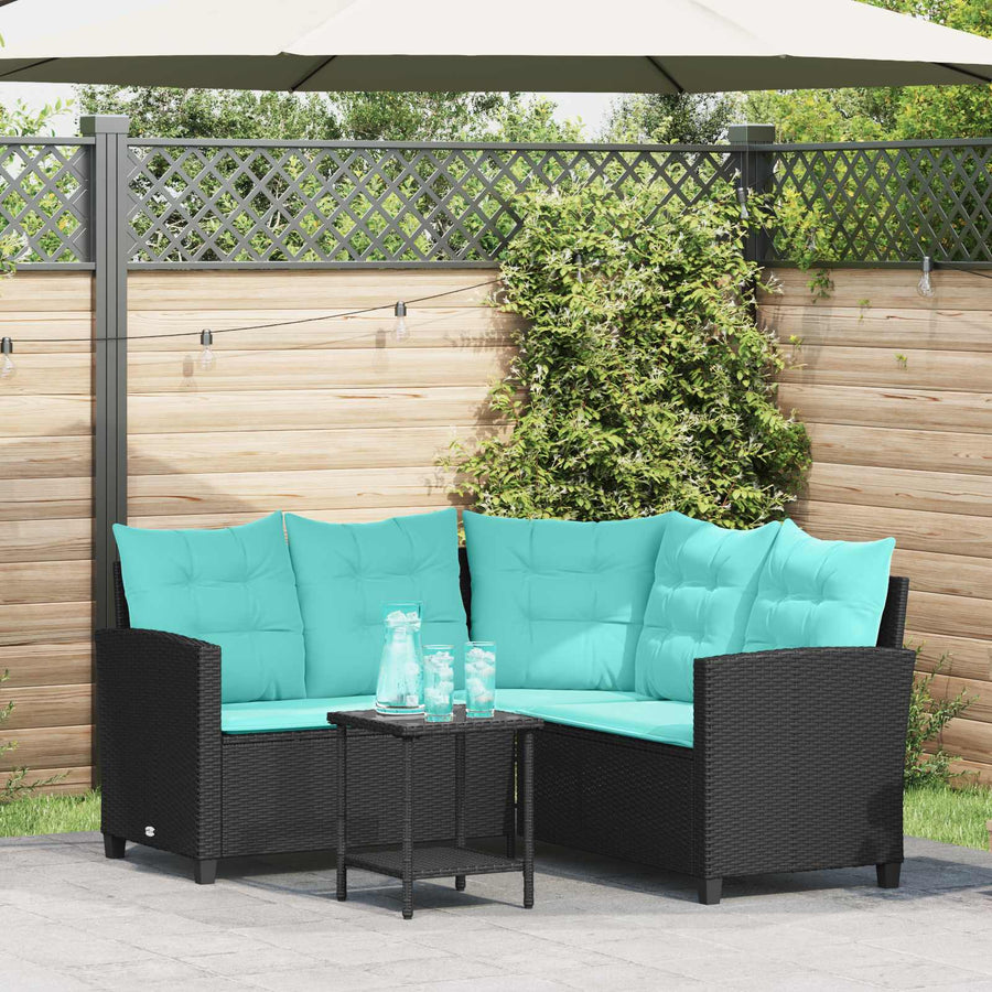 Tuinbank met kussen 2 pcs Zwart en Turquoise Poly riet