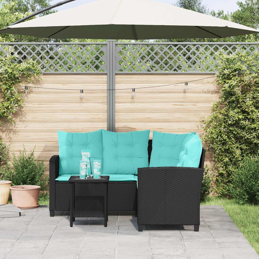 Tuinbank met kussen 2 pcs Zwart en Turquoise Poly riet