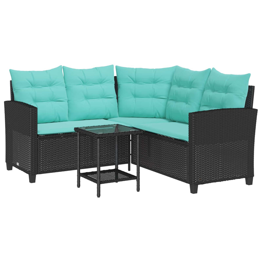 Tuinbank met kussen 2 pcs Zwart en Turquoise Poly riet