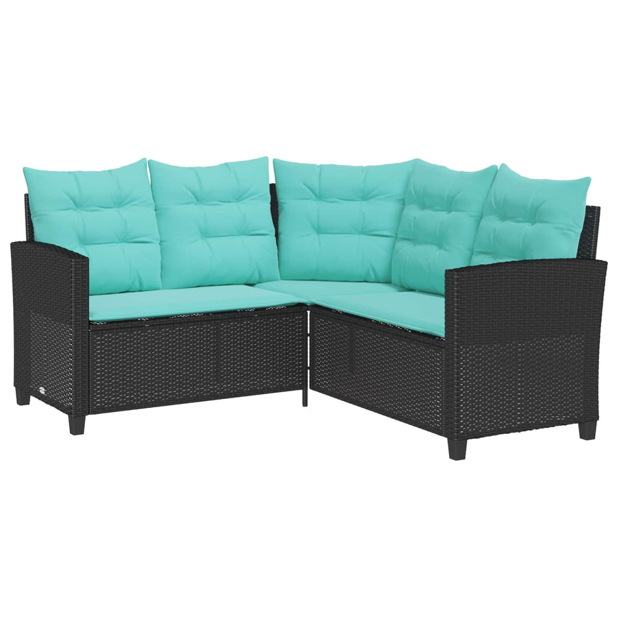 Tuinbank met kussen 2 pcs Zwart en Turquoise Poly riet