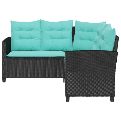 Tuinbank met kussen 2 pcs Zwart en Turquoise Poly riet