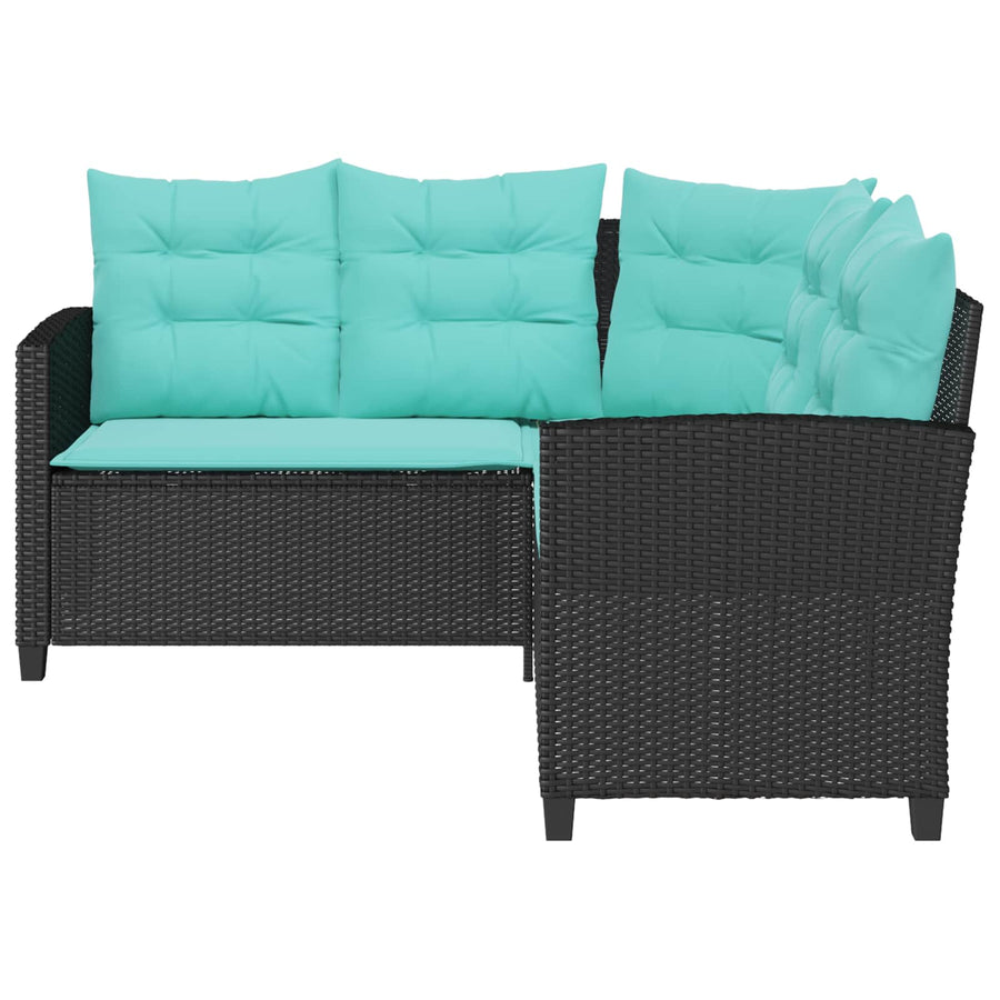 Tuinbank met kussen 2 pcs Zwart en Turquoise Poly riet