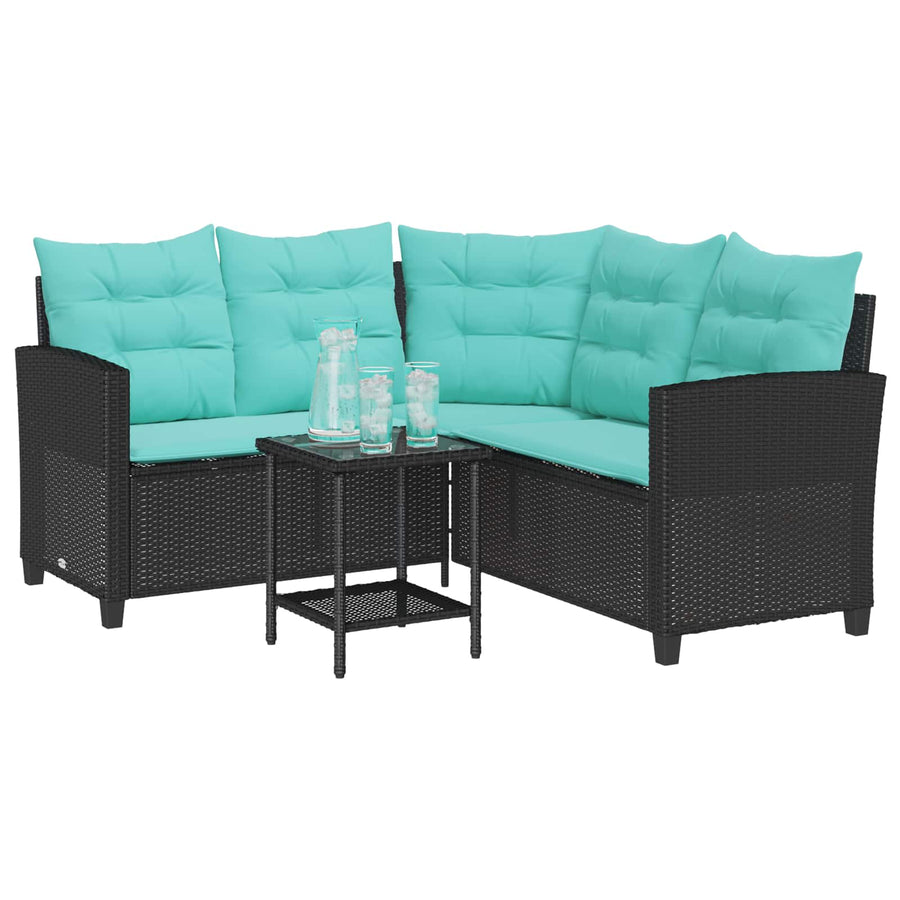 Tuinbank met kussen 2 pcs Zwart en Turquoise Poly riet