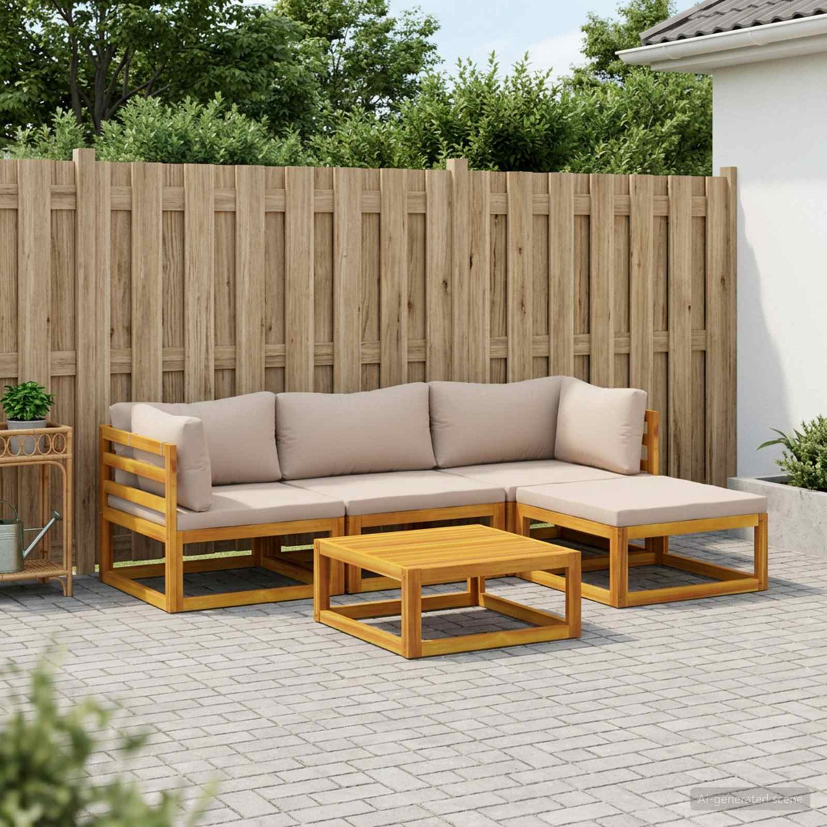 Bankstel 5 st Naturel Massief Acaciahout