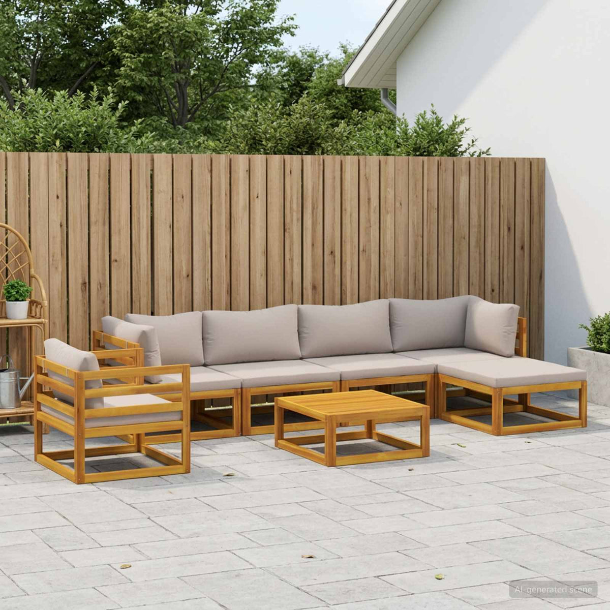 Bankstel 7 st Naturel Massief Acaciahout