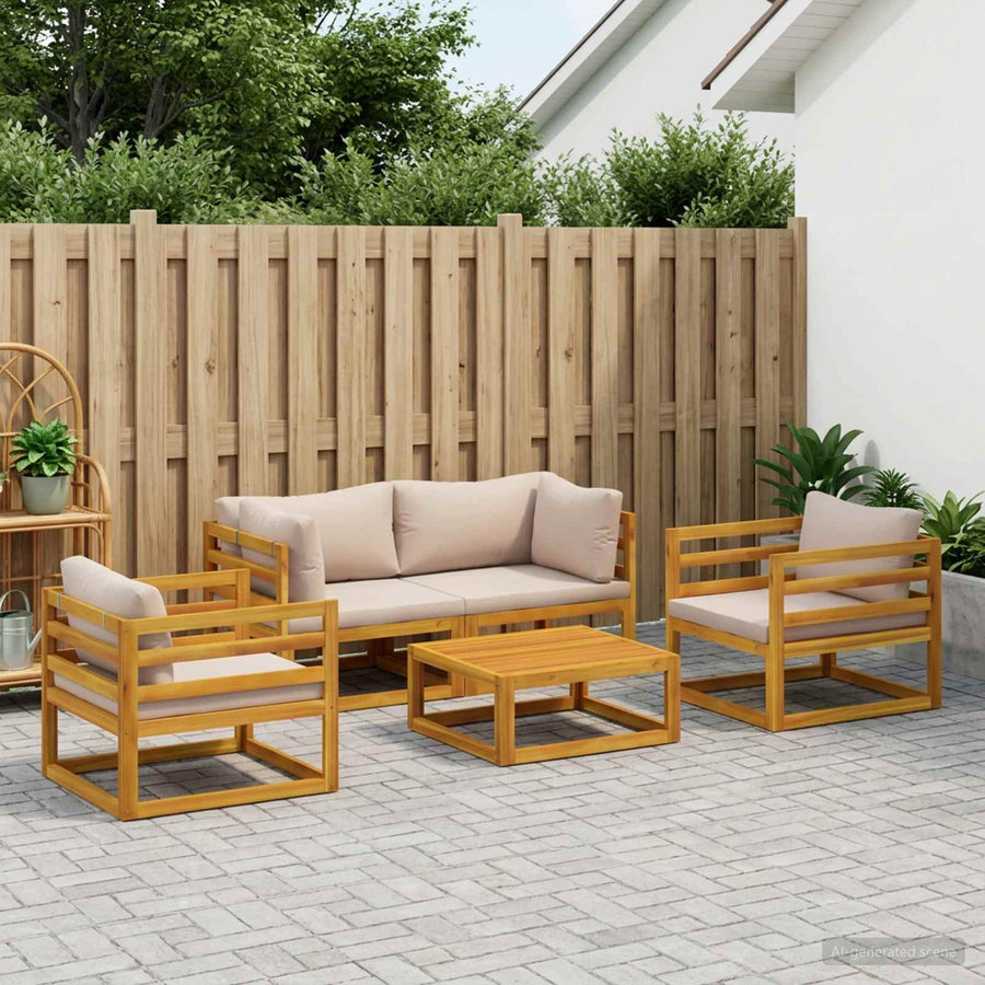 5-delige tuinloungeset modulair Naturel Massief Acaciahout