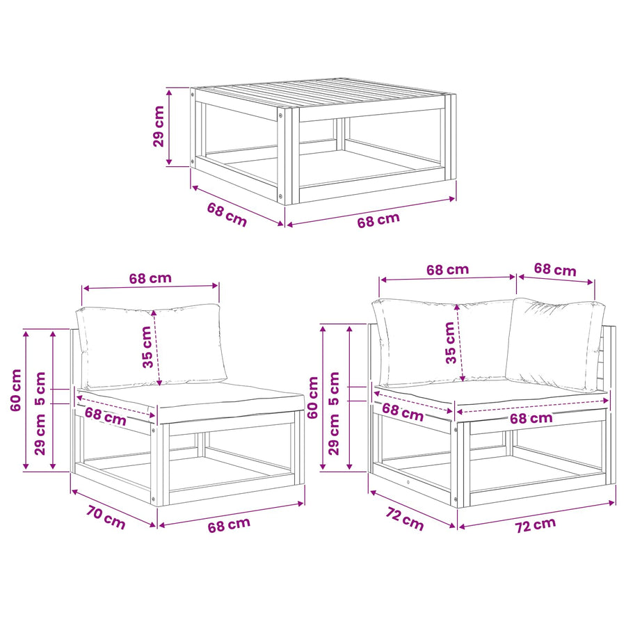 9-delige modulaire tuinloungeset Naturel Massief Acaciahout