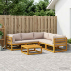 Bankstel 6-delig massief acaciahout naturel taupe kussens