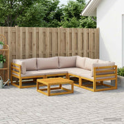 Bankstel 6-delig massief acaciahout naturel taupe kussens