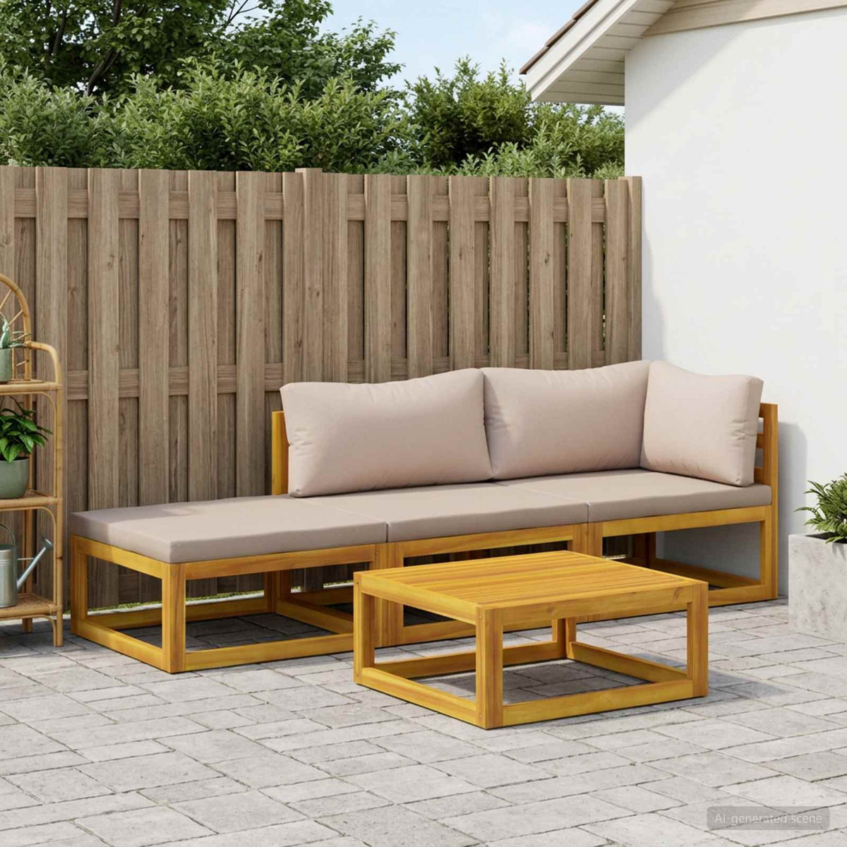 Bankstel 4 st Naturel Massief Acaciahout