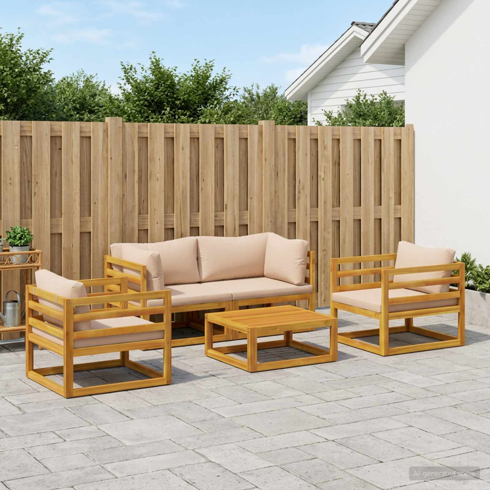 5-delige tuinloungeset modulair Naturel Massief Acaciahout