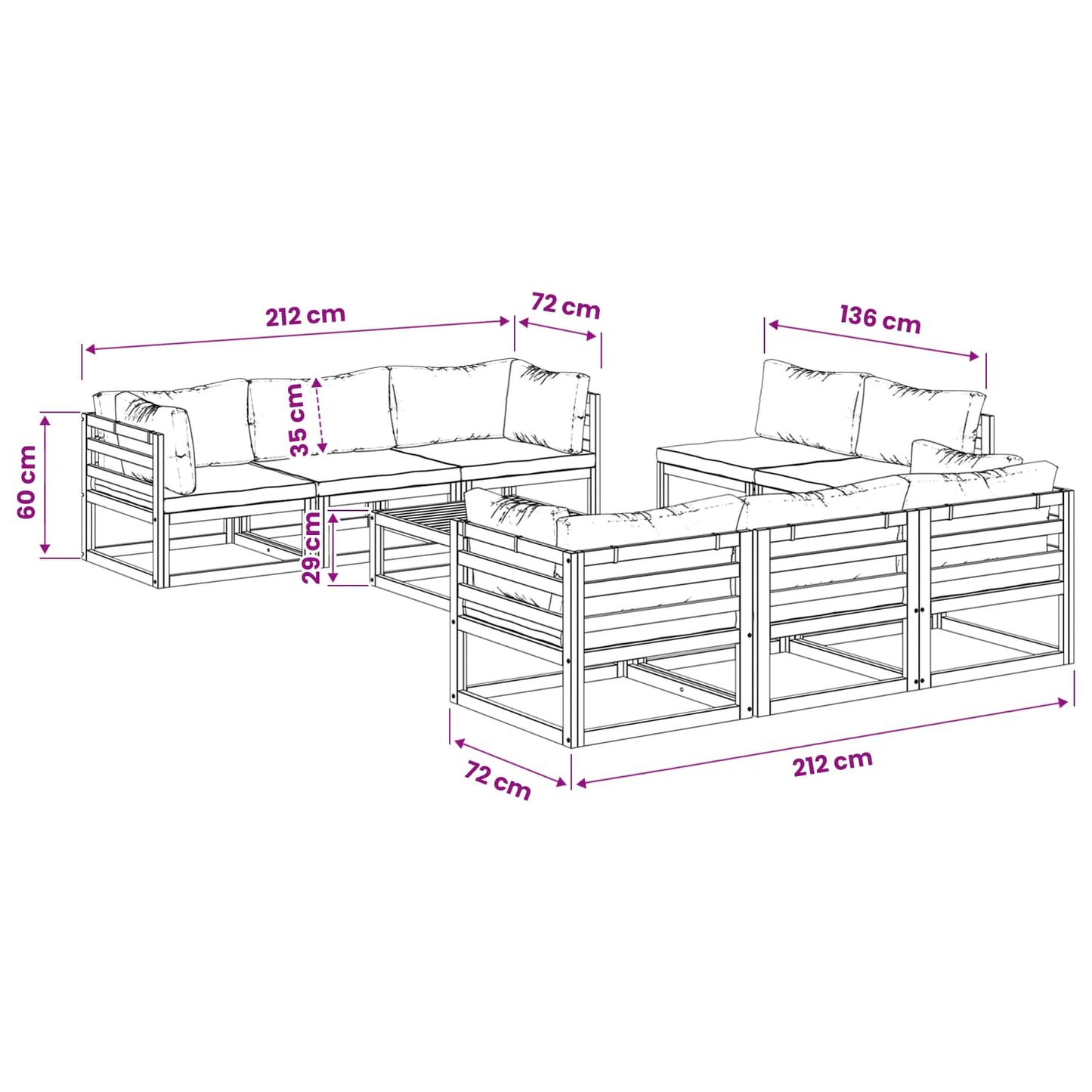 9-delige modulaire tuinloungeset Naturel Massief Acaciahout