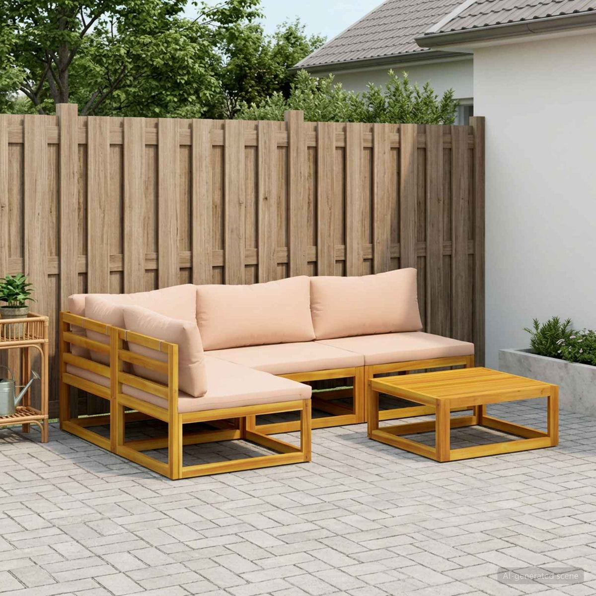 Bankstel 5 st Naturel Massief Acaciahout